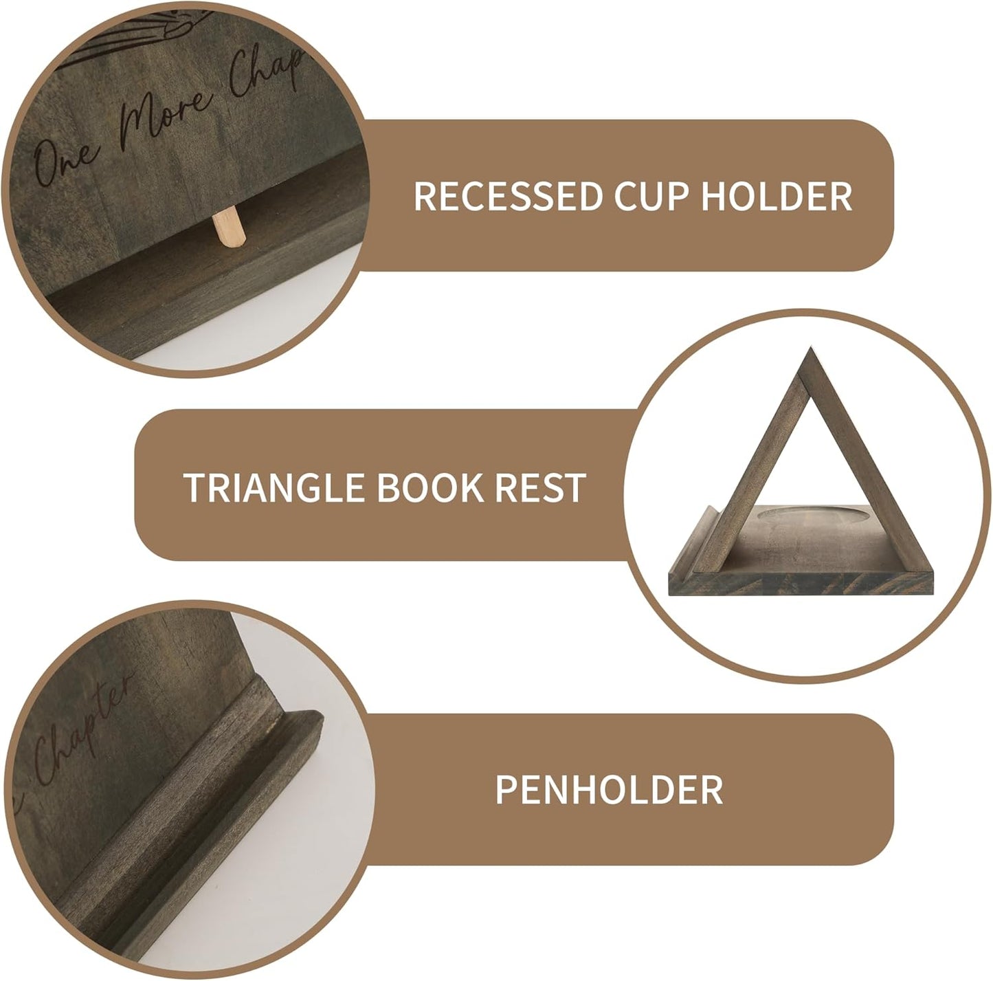 LITIVY Wooden Book Holder with Drink Holder, Wooden Triangle Bookmark Reading Rest with Slotted, Book Display Bookmark Book Holder Decor for Coffee and Book Lover Gifts (Greenish Gray)