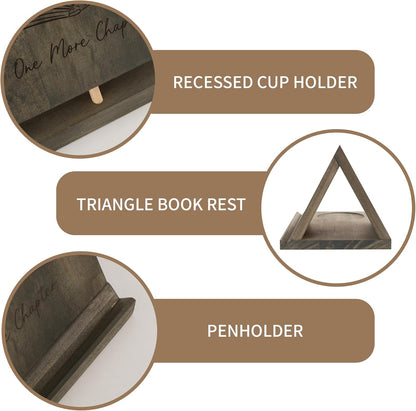 LITIVY Wooden Book Holder with Drink Holder, Wooden Triangle Bookmark Reading Rest with Slotted, Book Display Bookmark Book Holder Decor for Coffee and Book Lover Gifts (Greenish Gray)