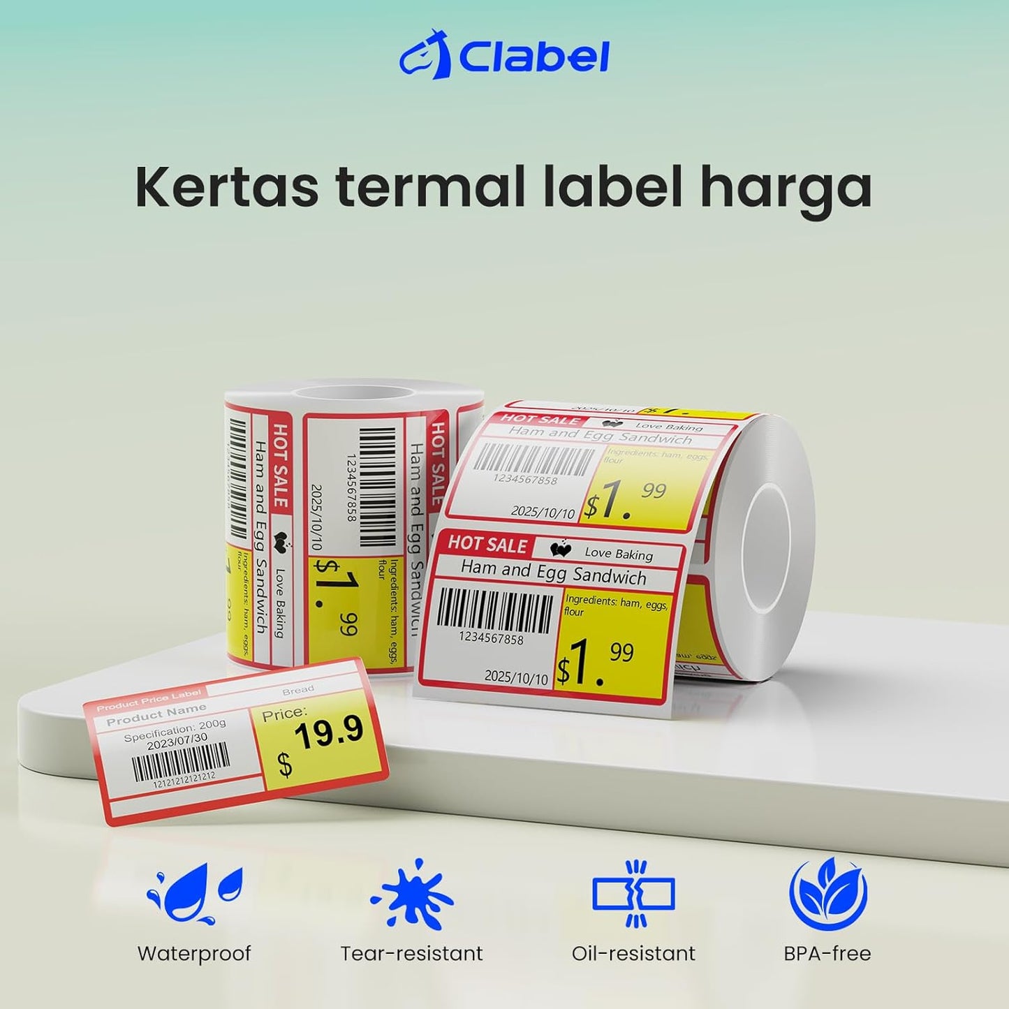 Clabel Printable White Cable Labels 6 Rolls of Thermal Self-Adhesive Paper Labels Tape, 25x78mm (1"x3") 100 Sheets Per Roll, Black Print on White Sticker Tags Durable