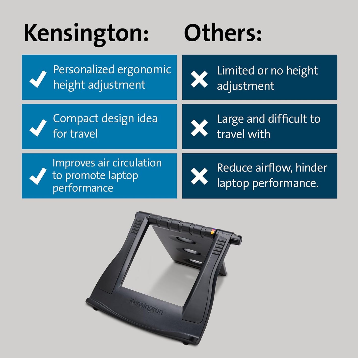 Kensington Adjustable Aluminum Laptop Stand for Desk, Ultra-Slim Lightweight Foldable Portable Notebook Holder, Anti-Slip Silicone Tablet Mount for 10"-17" Laptops and Tablets, Black K50428WW