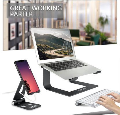 Urmust Adjustable Laptop Stand for Desk Aluminum Computer Stand for Laptop Riser Holder Notebook Stand Compatible with MacBook Air Pro Ultrabook All Laptops 11-17 inch (Black)