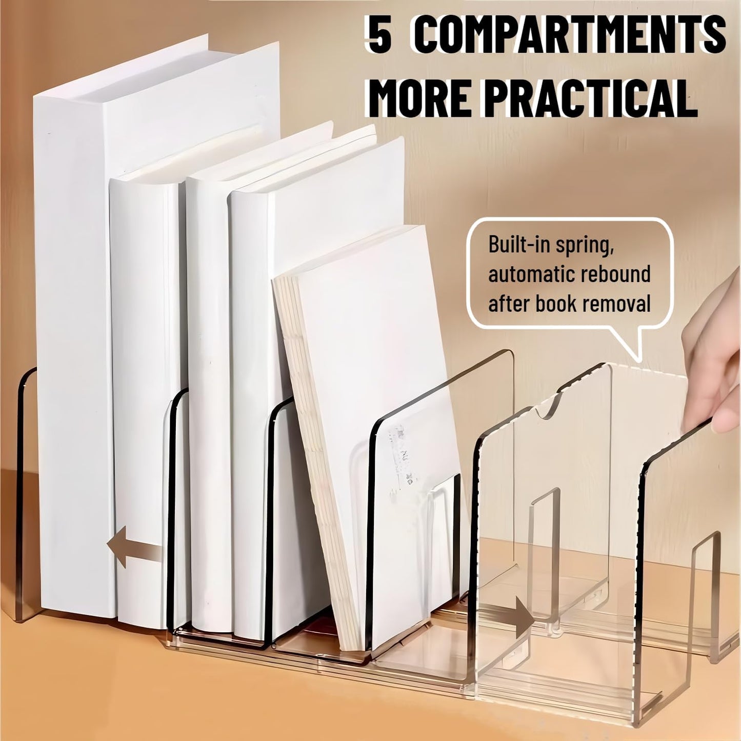 Sylfaen 2-Pack Clear Desktop File Organizer, Expandable Acrylic File Sorter Auto Rebound, Multifunction 5 Sections File Folder Holder for Magazines, Books, Letters, Papers, Notebooks