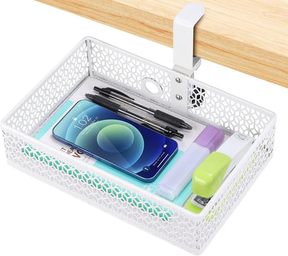 ROSYLINE OSYLINE Heavy Duty Clamp On Under Desk Drawer Organizer Storage Tray Basket with Non-Slip Pad Hanging Mount for Home Office Studio Bedroom or Dorm (Black)