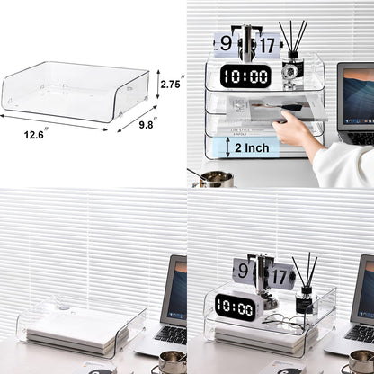 Gagee 4 Pack Paper Organizer for Desk,Stackable Paper Tray Book Holder for Classroom,Office and More,Letter Tray Desk Organizer,Clear