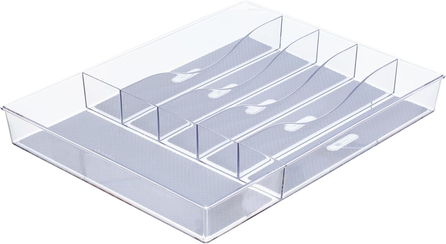 Glad Drawer Organizer Bin, 15x9 - Divided Clear Plastic Storage Tray for Junk Drawers, Kitchen Utensils, Bathroom Vanity, and Organizing Pantry - BPA Free, Food Safe, Non Slip