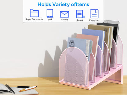 gianotter Desktop File Organizer, Desk Organizer with 5 Compartments, Paper Organizer for Desk, Workspace Organizers for Office Supplies (Black, Upright Style)
