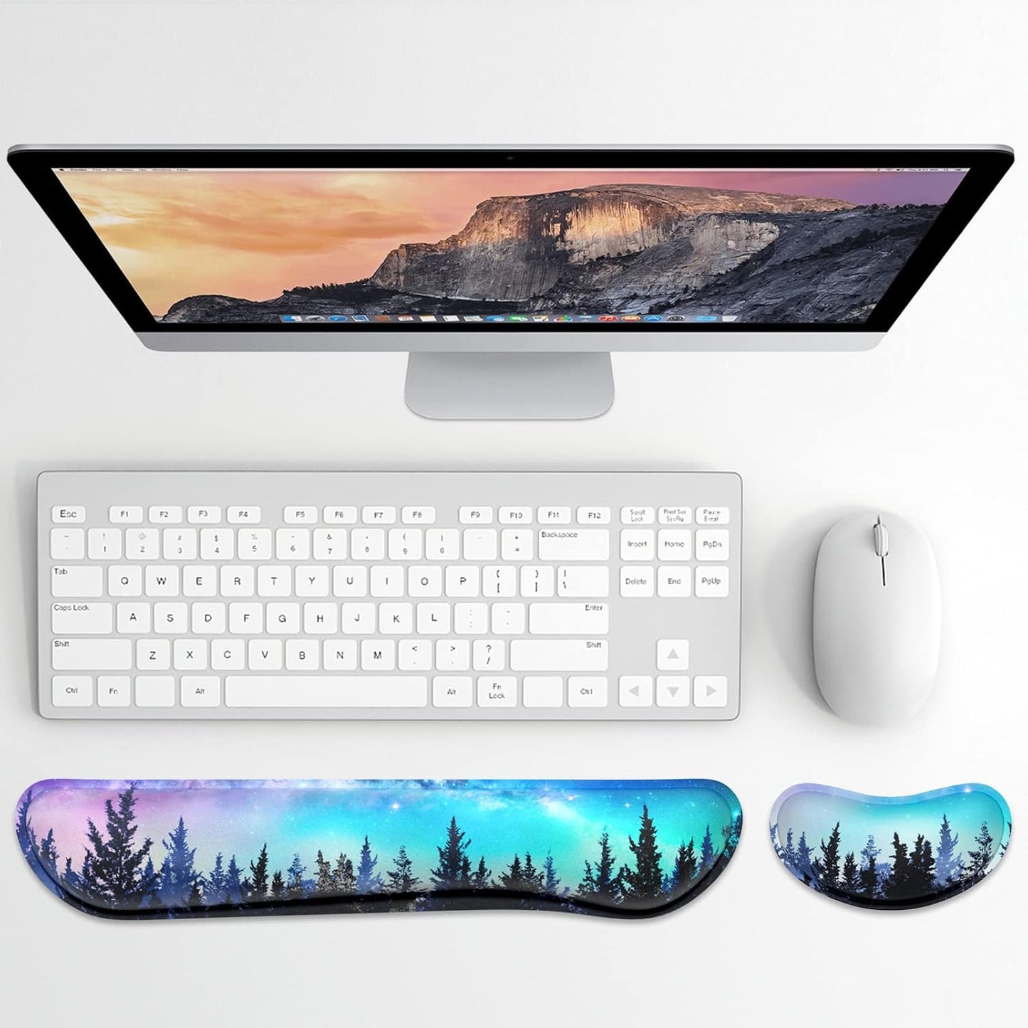 Dapesuom Enlarge Keyboard Wrist Rest, Memory Foam Wrist Cushion for Desk Mats Support, Cute Pain Relief Keyboard Mouse Pad Rests Set with Non-Slip Base for Gaming Laptop Office Computer, Green Leaf