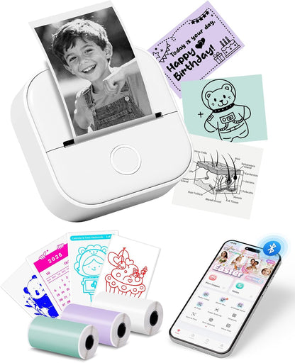 Memoking Sticker Maker - T02 Mini Sticker Printer Wireless Inkless Label Maker Portable Thermal Printer for Student Birthday Gift, Impresora Portátil for Note, DIY, Compatible with iOS & Android, Pink