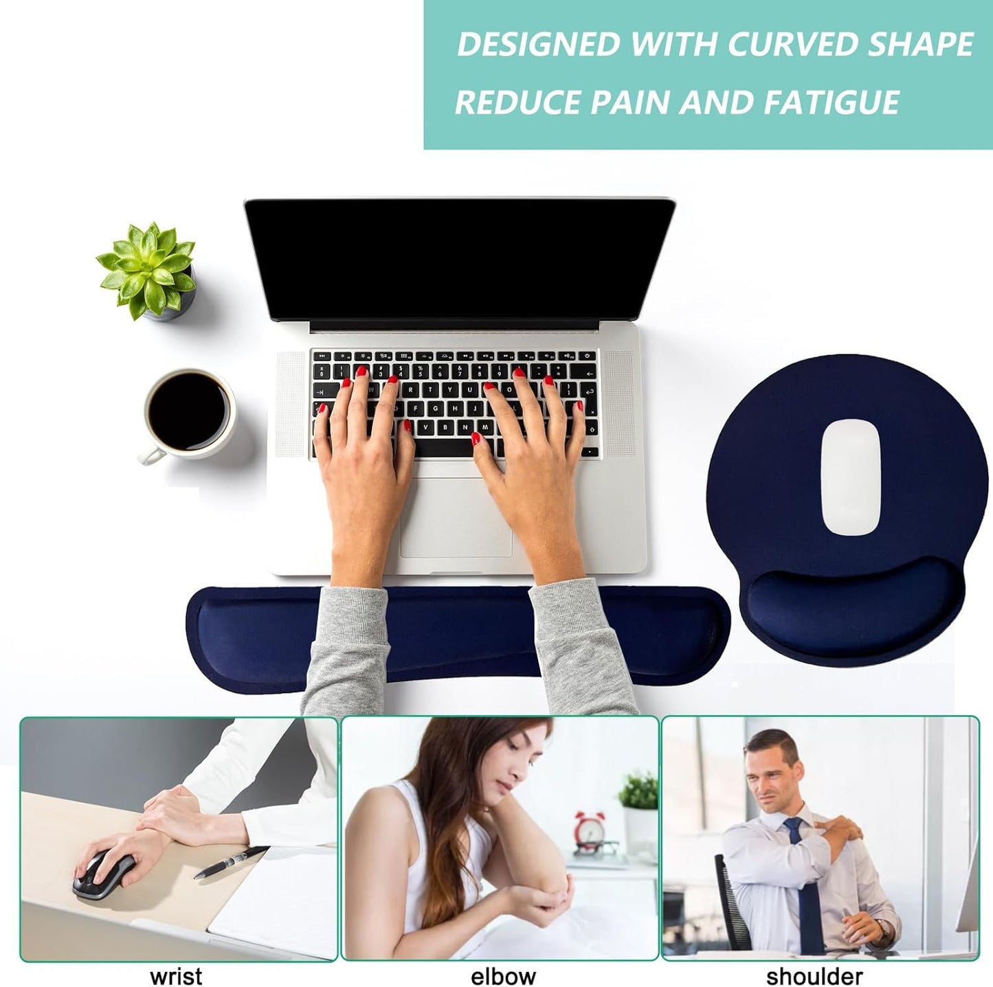 Keyboard Wrist Rest Pad Mouse Pad with Wrist Support Set of 3, Mousepad with Non-Slip Rubber Base, Ergonomic Memory Foam Mouse Wrist Cushion Support for Home Office Laptop Computer, Flower Black