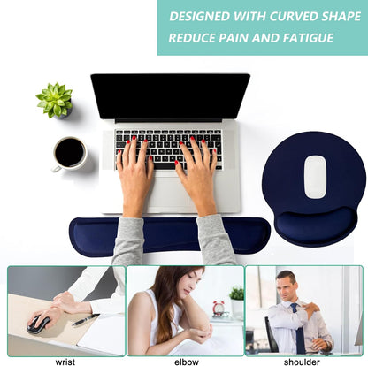Keyboard Wrist Rest Pad Mouse Pad with Wrist Support Set of 3, Mousepad with Non-Slip Rubber Base, Ergonomic Memory Foam Mouse Wrist Cushion Support for Home Office Laptop Computer, Flower Black