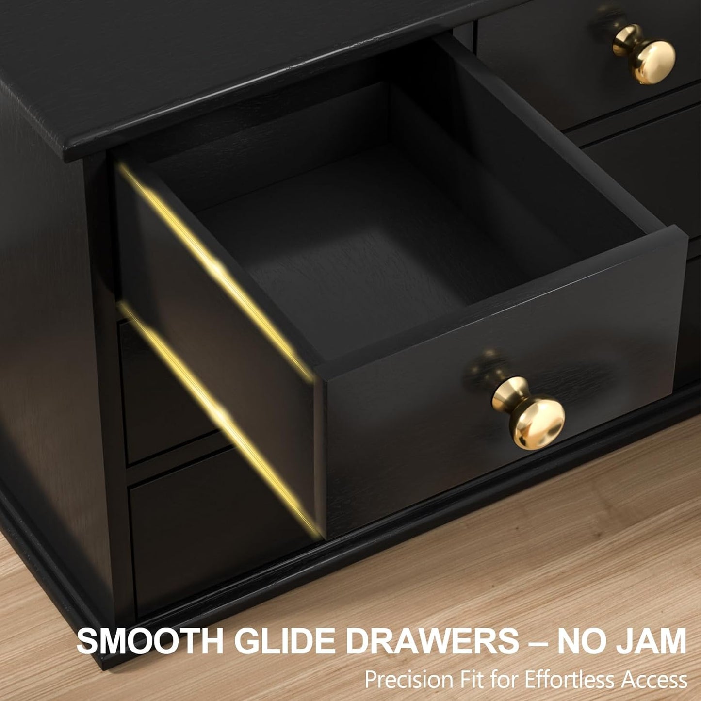 Oak Desk Organizer with Drawers, Durable Wooden Desktop Storage Box with Metal Handles & Non-Slip Silicone Pads, 4 Drawer Tabletop Organizer for Office, Bedroom, Bathroom, Vanity, and Makeup – Walnut