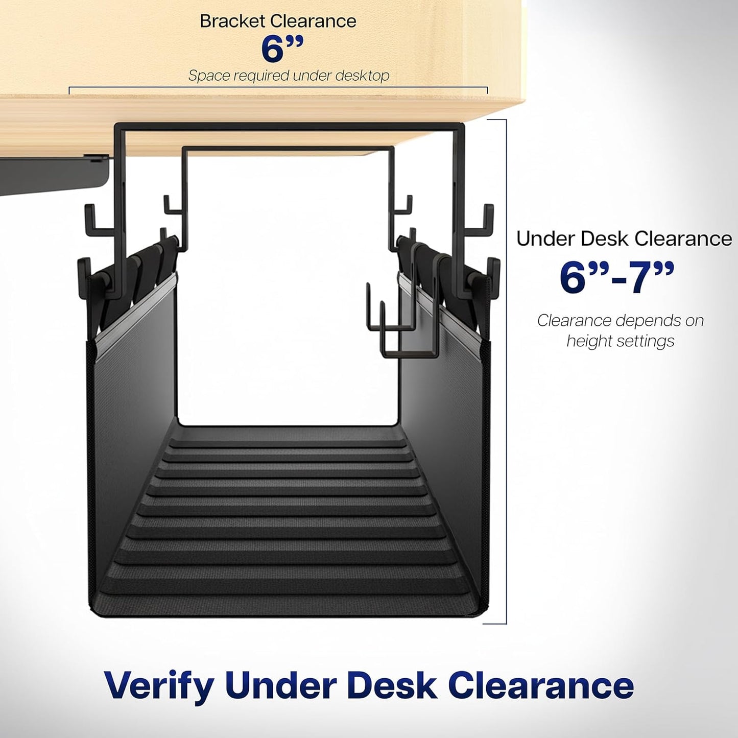 VIVO Screw-on Under Desk 47 inch Fabric Cable Management Tray, Wire Concealer, Power Strip Storage, Workspace Organization, Easy Fold Down Access, Black, DESK-AC47F-S
