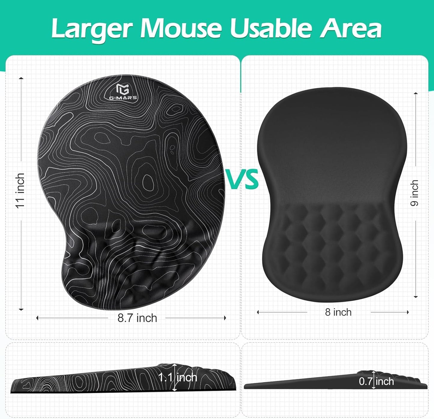 Gimars Elongate Smooth Lycra Fabric Ergonomic Mouse Pad Wrist Support, Gel Memory Foam Cushion Set Keyboard Wrist Rest Support, Pain Relieve for Computer, Laptop, Office, School, Home, Gaming, Black
