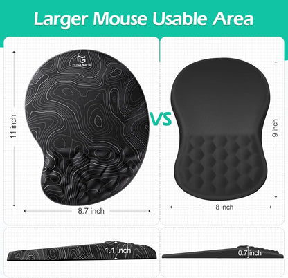 Gimars Elongate Smooth Lycra Fabric Ergonomic Mouse Pad Wrist Support, Gel Memory Foam Cushion Set Keyboard Wrist Rest Support, Pain Relieve for Computer, Laptop, Office, School, Home, Gaming, Black