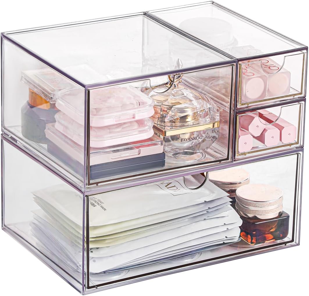 Desk Organizer with Drawers, Stackable Plastic Storage Drawers for Makeup or Desk Organization, Cabinets for Office Dressing Countertop Bathroom Bedroom (6 Packs)