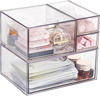 Desk Organizer with Drawers, Stackable Plastic Storage Drawers for Makeup or Desk Organization, Cabinets for Office Dressing Countertop Bathroom Bedroom (6 Packs)