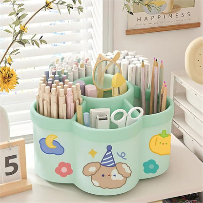 Pen Holder for Desk, 360°Rotating Pencil Pen Holder,Pen Organizer with 6 Slots, Large-capacity Desk Organizer,Office, School, Home Use (Beige)