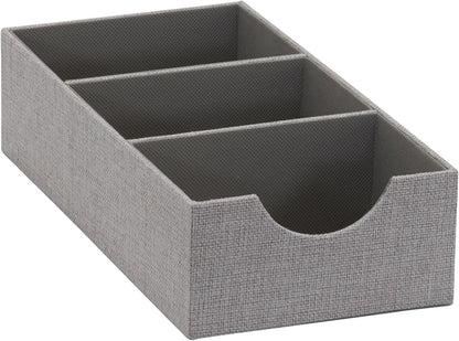 Household Essentials Grey 727-1 Deep 3 Section Drawer Organizer Box for Storage | 12 in x 6.13 in x 3.13