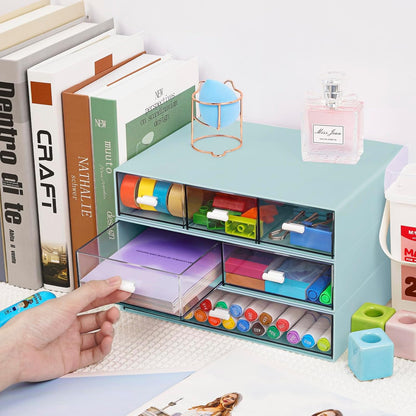 3 Tier Stackable Desk Organizer with 6 Drawers, YOCOMEY Plastic Desktop Storage Box Drawers, Detachable Makeup Storage Office Stationery Supplies Organizer for Office School(Clear)
