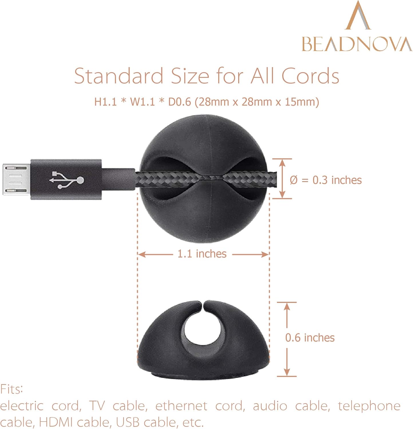 BEADNOVA Cable Clips Cord Organizer Cable Management Wire Cord Holder 24 Pcs Adhesive Wire Holder for Car Charging Accessory PC Office (Black,1 Slots, 2 Slots, 3 Slots,5 Slots)