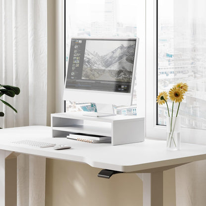 FITUEYES Monitor Stand - 2 Tier Computer Monitor Riser Shelf, Wood Desktop Stand for Laptop Computer Screen, Desk Organization, Office Supplies