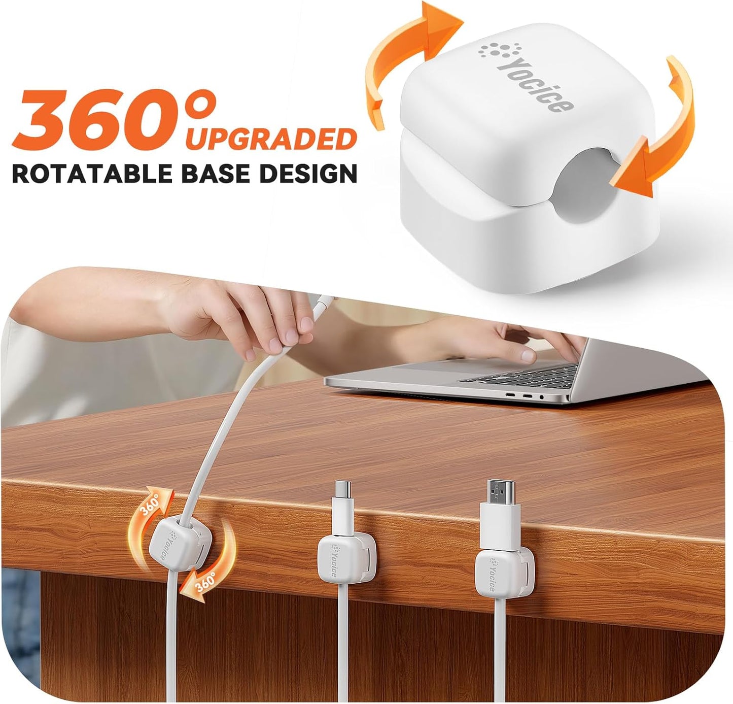 6Pack Rotatable Cord Organizer,Spring Cable Clips Desk Cable Management Cord Holder Adhesive Phone Charger Cord Clips for Home Office Car Wall Nightstand Accessories, Clear