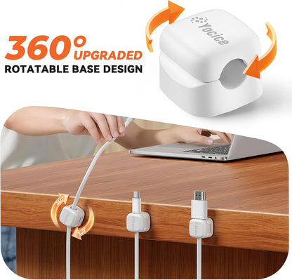 6Pack Rotatable Cord Organizer,Spring Cable Clips Desk Cable Management Cord Holder Adhesive Phone Charger Cord Clips for Home Office Car Wall Nightstand Accessories, Clear
