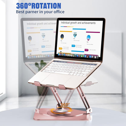 JOYEKY Laptop Stand for Desk, Adjustable Computer Stand with 360° Rotating Base, Ergonomic Laptop Riser for Collaborative Work, Foldable & Portable Laptop Stand, fits for All 10-16" Laptops (Grey)