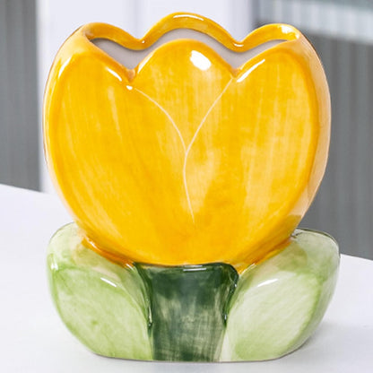 Pen Holder for Desk Cute Toothbrush Holder Tulips Vase Decor Aesthetic Pencil Holder for Office Makeup Brush Holder Yellow Kawaii Desk Accessories Home Decor Birthday Gifts for Women