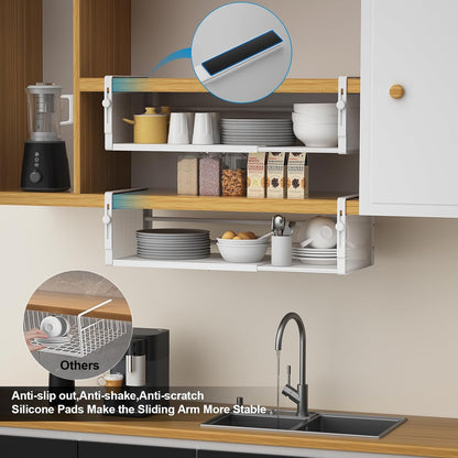 AmonHouseware 2Pack Under Shelf Basket, Adjustable Hanging Under Cabinet Shelf Storage, Hanging Holder Length Stretchable 14.9-22.6Inch for Kitchen Pantry Desk Counter Bookshelf Cupboard (Black)