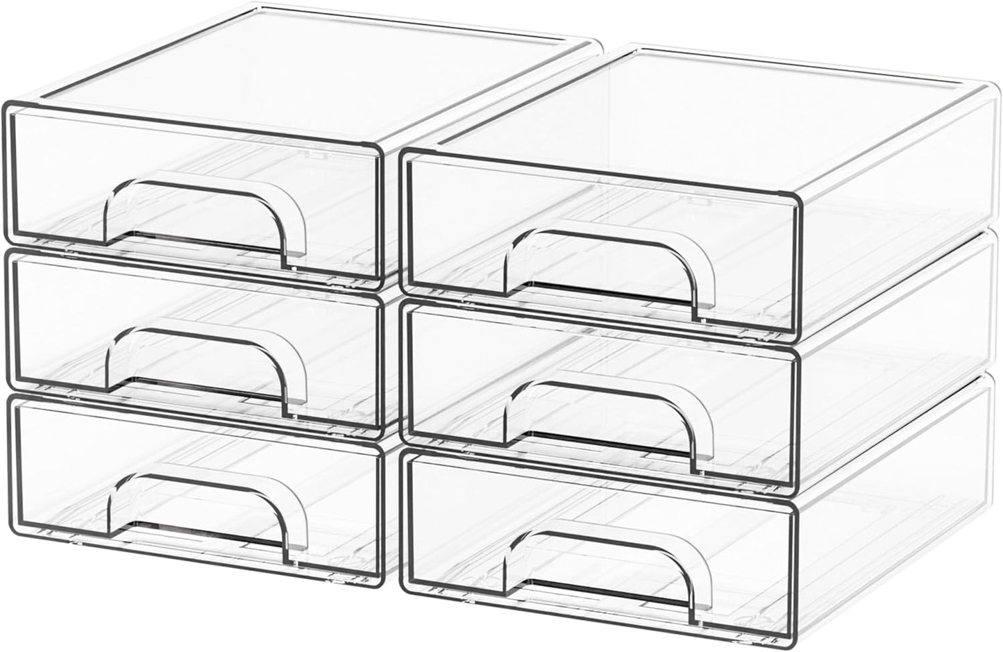 Yieach 4 Pack Clear Stackable Storage Drawers,4.4'' Tall Acrylic Drawer Containers for Organizing,Bathroom Organizers and Storage Bin Box,Plastic Makeup,Medicine Organizer Bins for Cabinet,Undersink