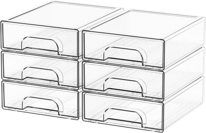 Yieach 4 Pack Clear Stackable Storage Drawers,4.4'' Tall Acrylic Drawer Containers for Organizing,Bathroom Organizers and Storage Bin Box,Plastic Makeup,Medicine Organizer Bins for Cabinet,Undersink
