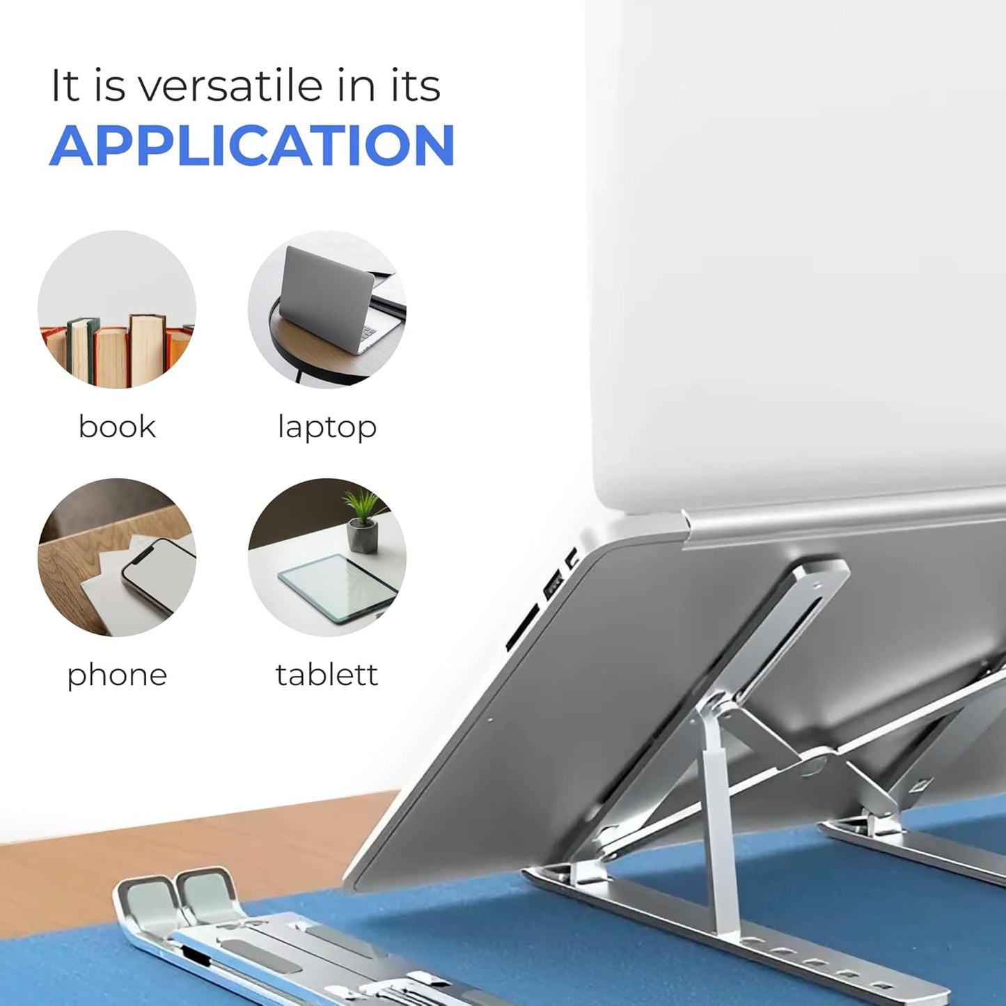 6-Level Adjustable Laptop Stand, Aluminum Desk Riser – Compatible with 9" to 15.6" Laptops, Ergonomic and Space-Saving Design