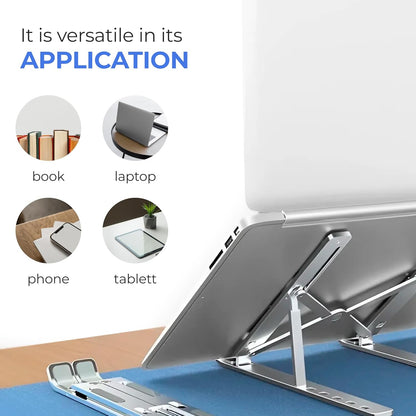 6-Level Adjustable Laptop Stand, Aluminum Desk Riser – Compatible with 9" to 15.6" Laptops, Ergonomic and Space-Saving Design