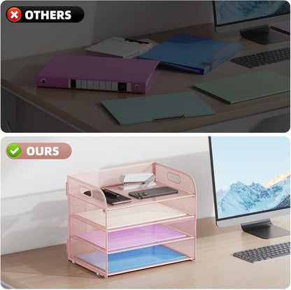 Marbrasse 4 Tier Paper Organizer Letter Tray - Mesh Desk File Organizer with Handle, Paper Sorter Organizer for Letter/A4 Office File Folder Holder (Black, 12.6" x 9.1" x 10.7")