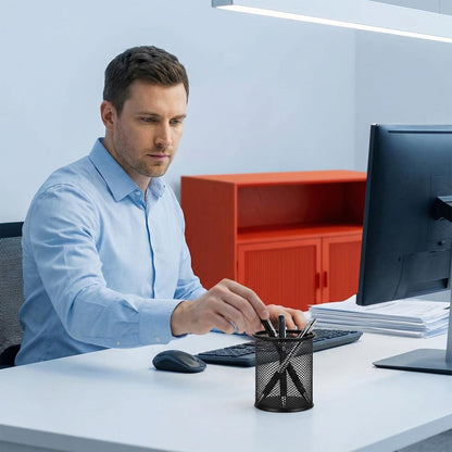 Pen Holder Pencil Holder Mesh Metal Pen Cup Holder Pencil Cup Holder for Desk Office Home Pen Organizer Black, 6 Pack