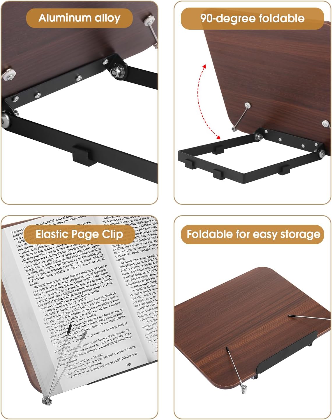 Honagu Desk Book Stand, Reading Rest Holder, Angle Adjustable for Textbooks, Documents, Cookbooks, Music Books, Tablets, Recipes (Yellow Wood)