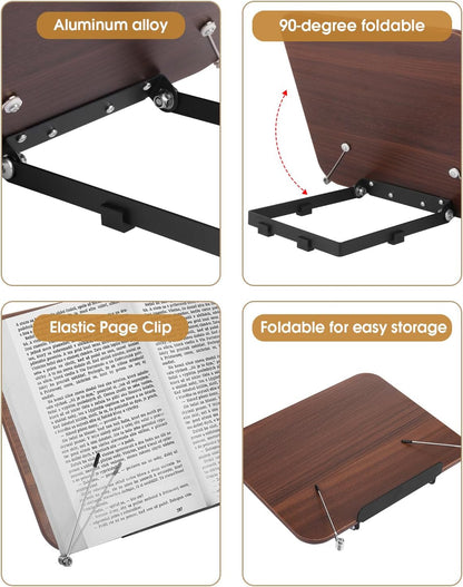 Honagu Desk Book Stand, Reading Rest Holder, Angle Adjustable for Textbooks, Documents, Cookbooks, Music Books, Tablets, Recipes (Yellow Wood)