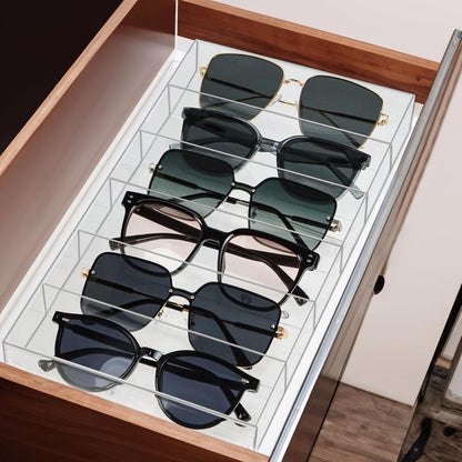 ZEXALOR Clear Drawer Organizer, 6 Sections Eyeglass Sunglasses Organizer Holder, Drawer Dividers Office Desk Tray Bathroom Makeup Jewelry Trays (14×7×1.2")