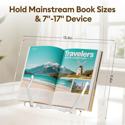 Beswishy Cookbook Stand,Folding Music Stand, Book Display Stand,Acrylic Book Stand,Paper Holder Stand for Desk,Book Opener Holder,Clear Desktop Easel,Clipboard Stand