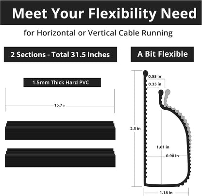 ZhiYo 2 Pack Large Capacity Cable Management Tray, Under Desk Cable Tray 31.5in(2X L15.7in), PVC Standing Desk Cord Management Ideas, Cable Organizer for Office and Home - White