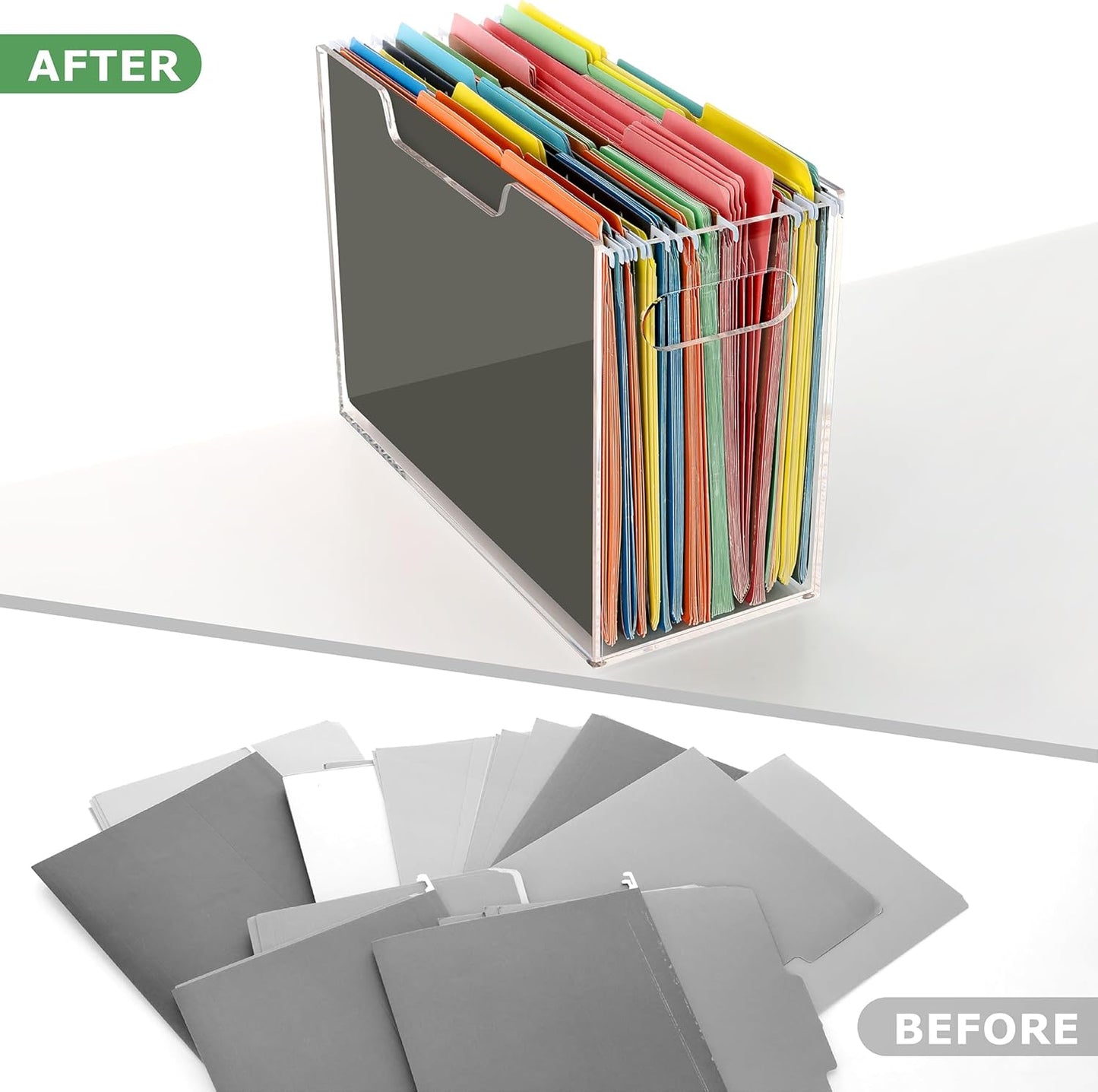 DINGHUO Hanging File Organizer, Acrylic File Holder with Handles, No Assembly Required, Clear File Crate Storage Box for Desk Office, Fits Standard Letter Size 8.5"x11" Folders