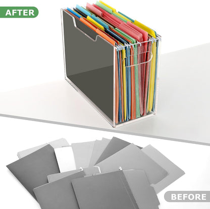DINGHUO Hanging File Organizer, Acrylic File Holder with Handles, No Assembly Required, Clear File Crate Storage Box for Desk Office, Fits Standard Letter Size 8.5"x11" Folders