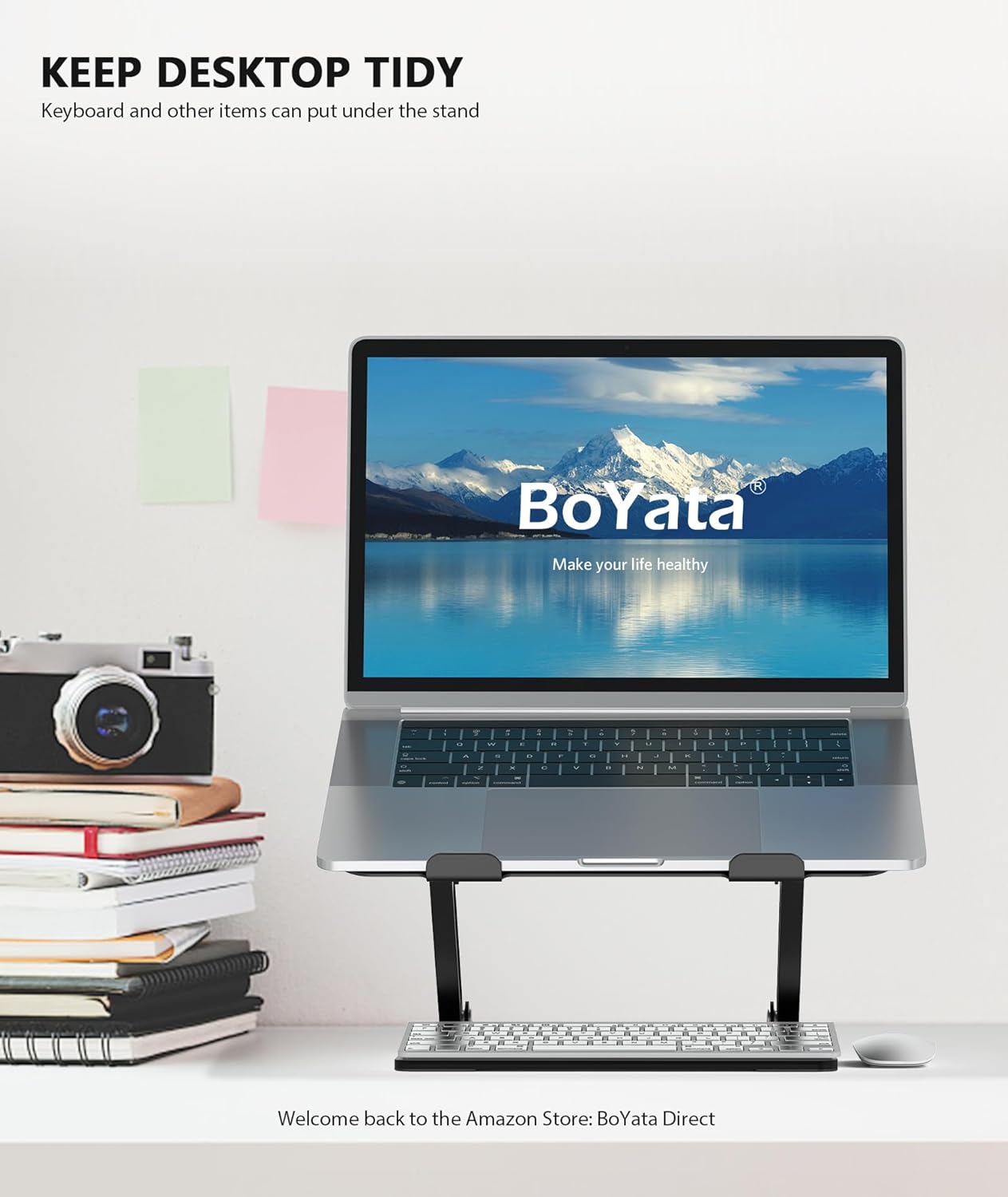 BoYata Laptop Stand, Adjustable Multi-Angle Laptop Holder, Compatible for Laptops up to 17 inches, Sturdy Aluminum & Silicone, Silver