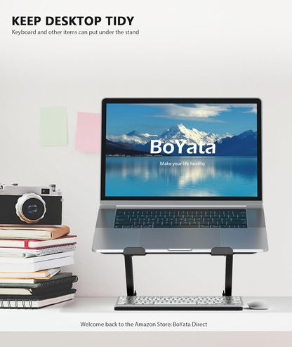BoYata Laptop Stand, Adjustable Multi-Angle Laptop Holder, Compatible for Laptops up to 17 inches, Sturdy Aluminum & Silicone, Silver