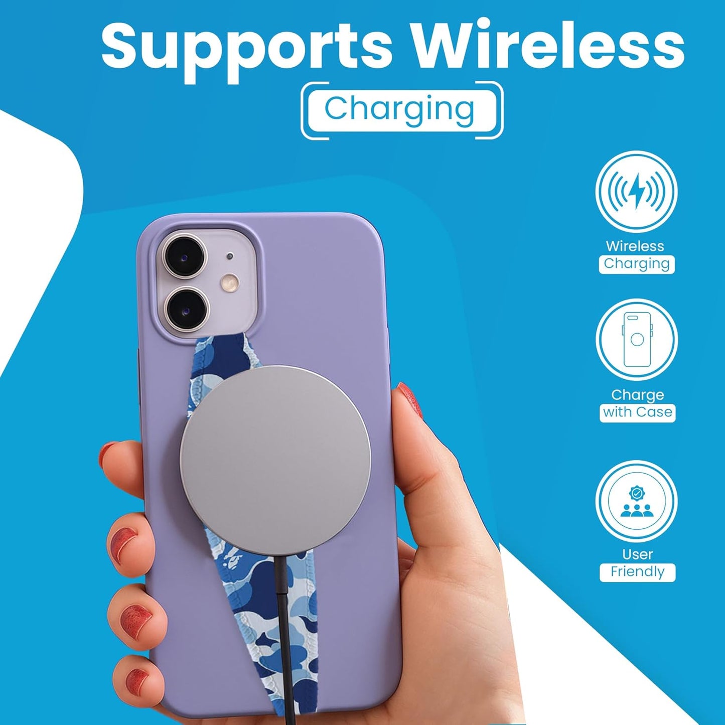 Switchbands Universal Phone Grip Strap – Customizable Phone Holder for Hand, Wireless Charging Safe Phone Handle Grip, Reuseable Phone Strap for iPhone, Samsung & Android Cases - Metallic Rose