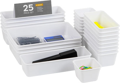 Mind Reader 8-Piece Drawer Organizer Set, Storage Trays for Kitchen, Bathroom, Office, Makeup, Jewelry & More, Junk Drawer Tray, Utensil Holder, Plastic, Clear