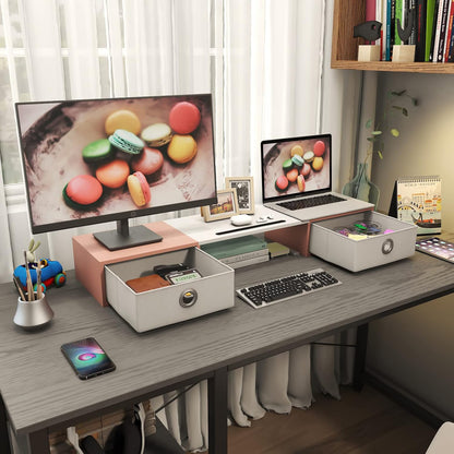 WESTREE Dual Monitor Stand Riser with Two Drawers, Extra Large Storage for 2 Monitors, Desktop Oraganizer Computer,Laptop,Screen,Printer,TV