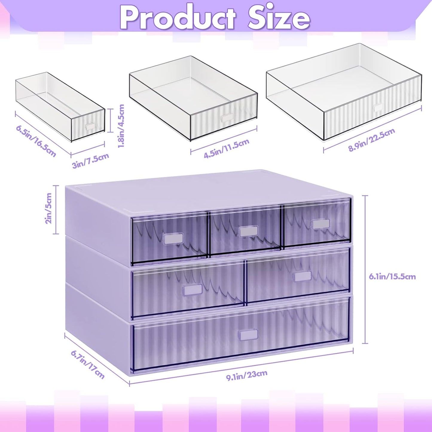 3 Tier Stackable Desk Organizer with 6 Drawers, YOCOMEY Plastic Desktop Storage Box Drawers, Detachable Makeup Storage Office Stationery Supplies Organizer for Office School(Clear)