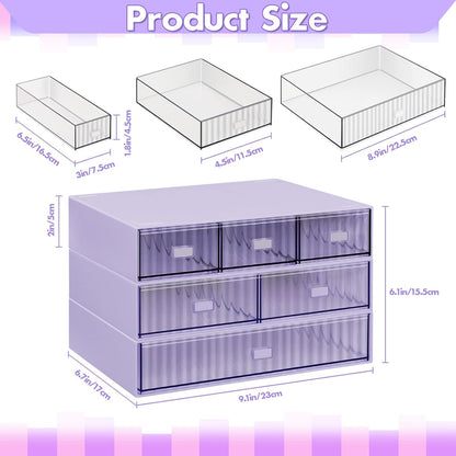 3 Tier Stackable Desk Organizer with 6 Drawers, YOCOMEY Plastic Desktop Storage Box Drawers, Detachable Makeup Storage Office Stationery Supplies Organizer for Office School(Clear)